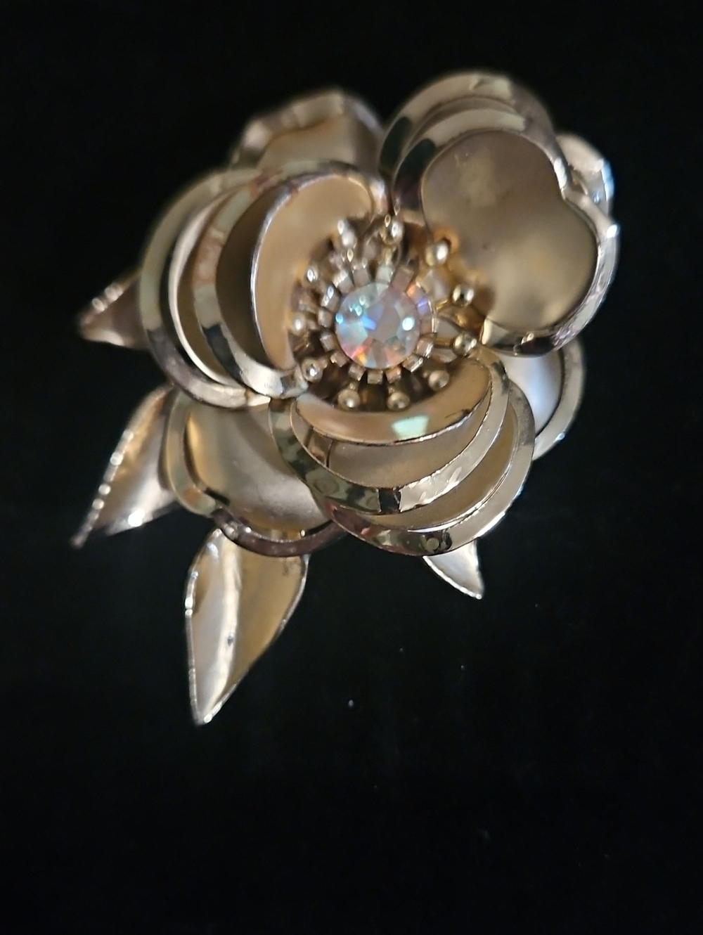 Gold Floral Crystal Center Women’s Brooch